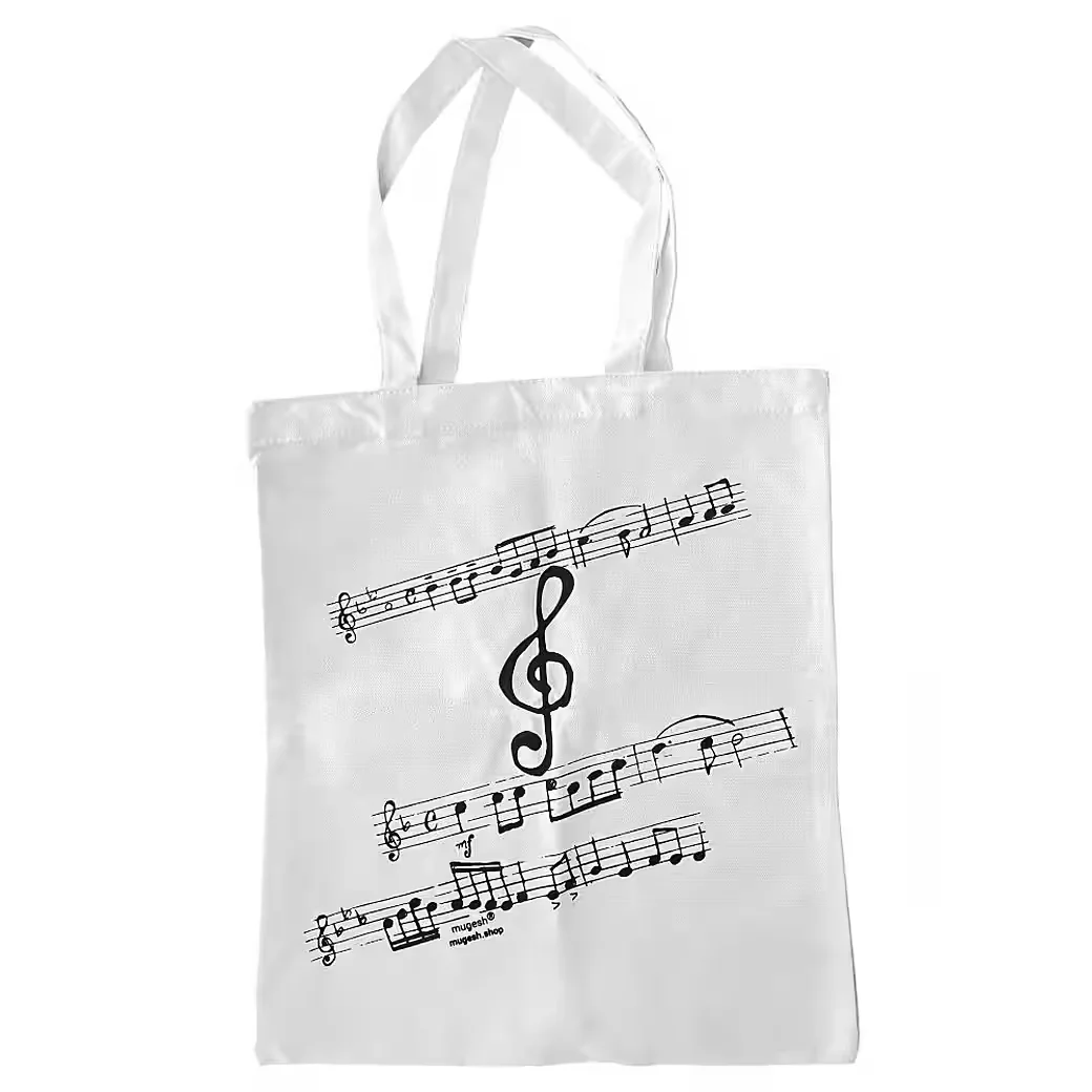 MUGESH Jutebeutel Tragetasche Notenschlüssel weiß für Musiker