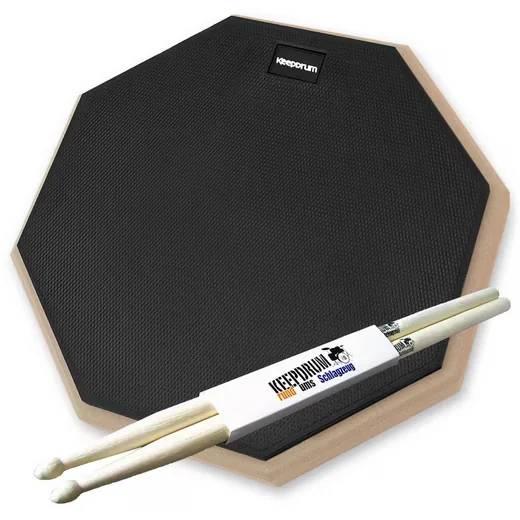 KEEPDRUM DP-BK12 Übungspad 12 Zoll schwarz Set mit Drumsticks 1 Paar