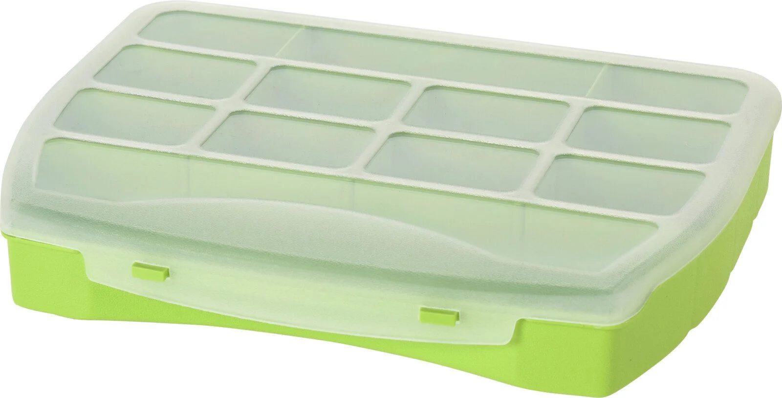 Aufbewahrungsbox Multibox mit 12 Fächern – Grün, transparent