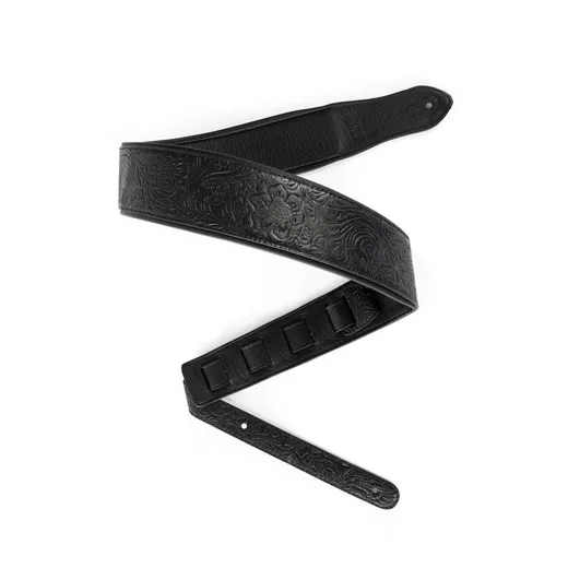 FAME Gitarrengurt Leder Floral Black Design mit Custom Grafik