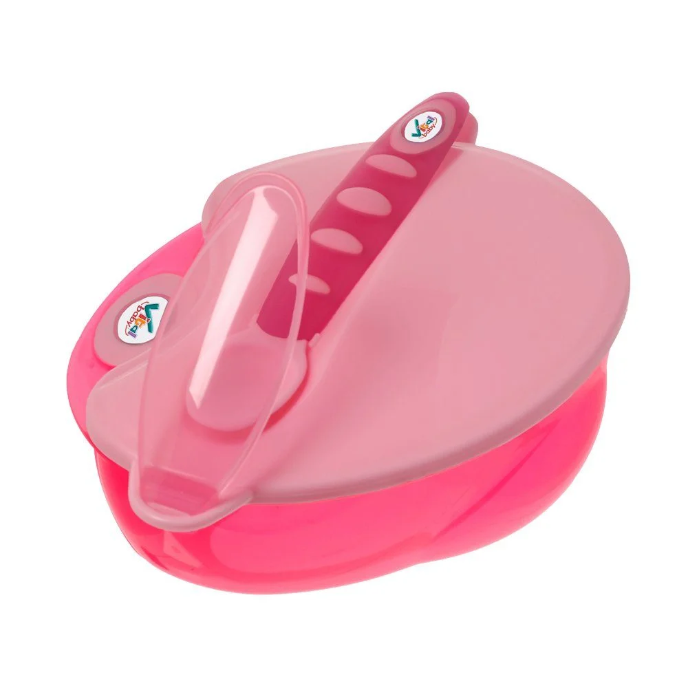 Baby-Tellerset mit Deckel & Löffel – ab 4 Monaten, Pink