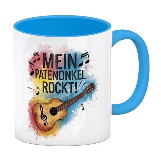 SPEECHEESE Kaffeebecher Mein Patenonkel rockt hellblau Gitarre