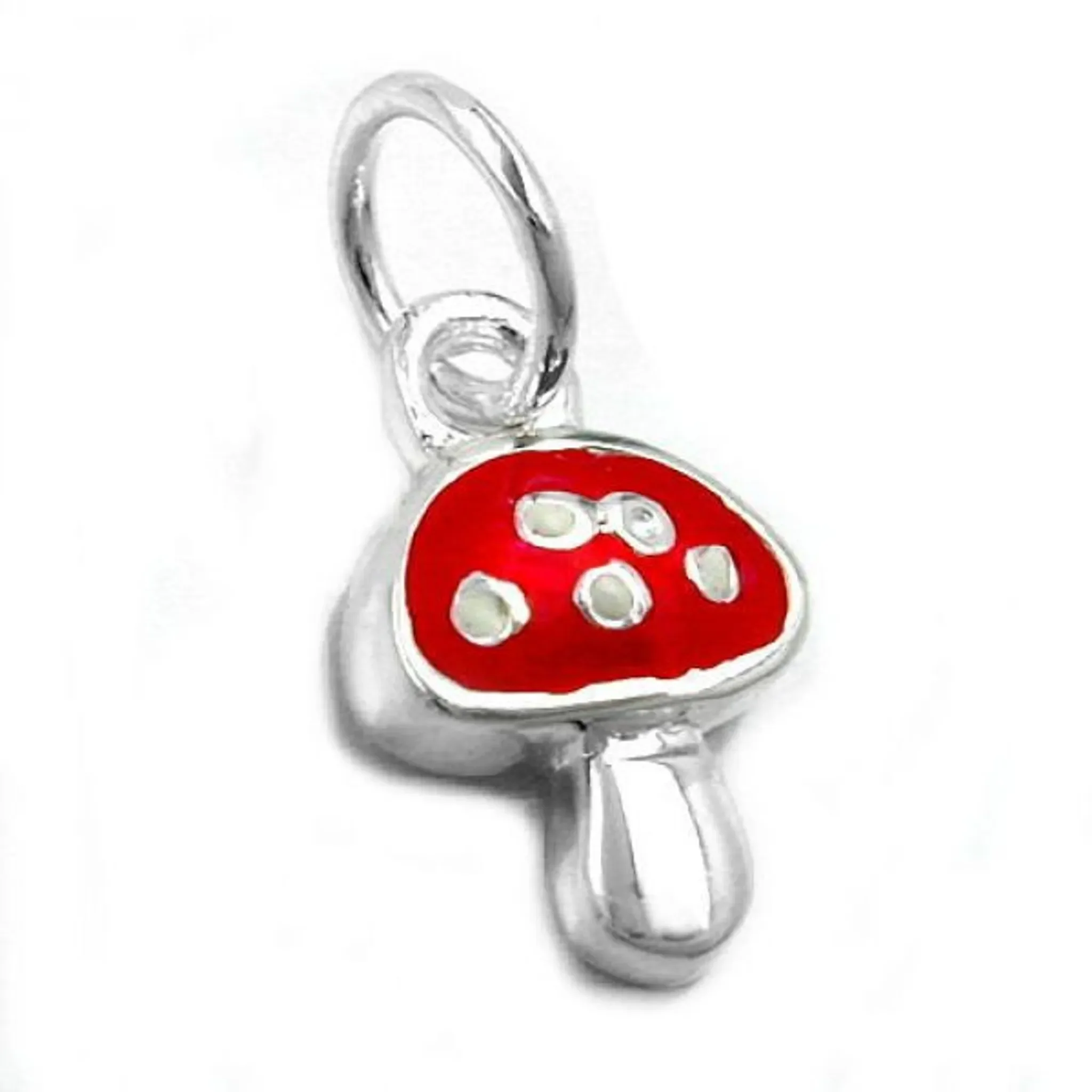Anhänger Fliegenpilz 12×8 mm – Sterling Silber 925, rot-weiß emailliert