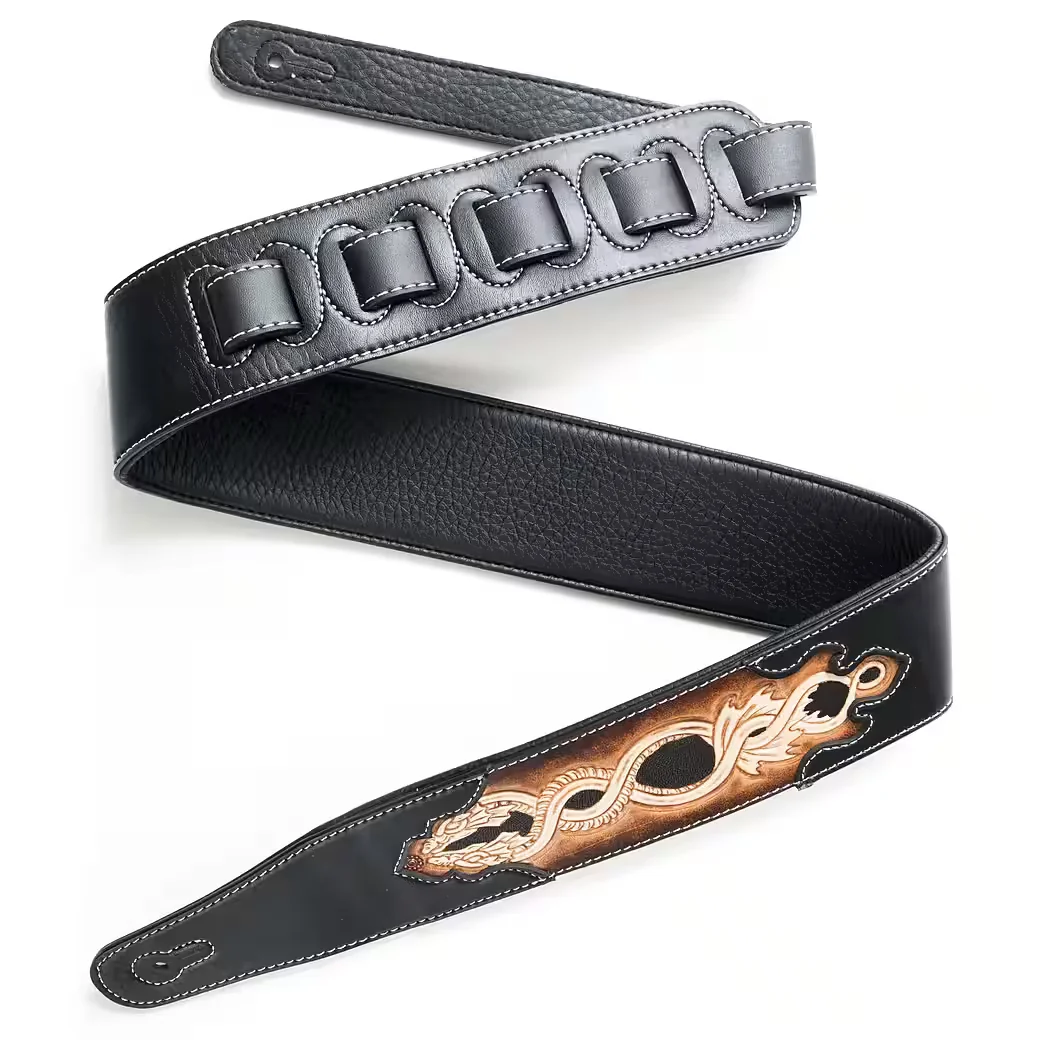 FAME Gitarrengurt Leder mit Serpent Grafik, hochwertig
