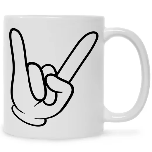 GRAVURZEILE Keramik Kaffeetasse Rockhand Motiv, weiß