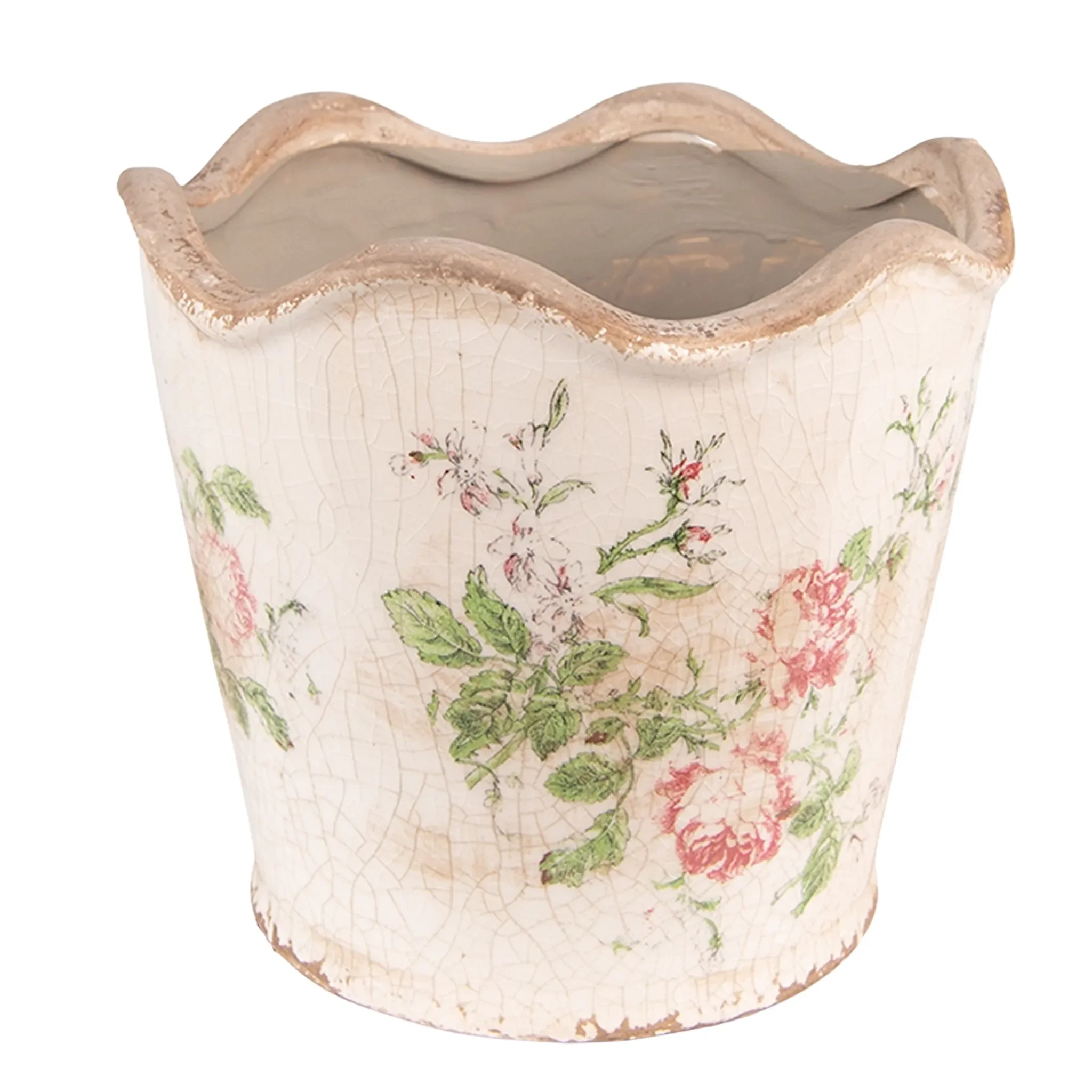 Clayre & Eef Blumentopf – Ø 16 × 14 cm, Rosa/Beige