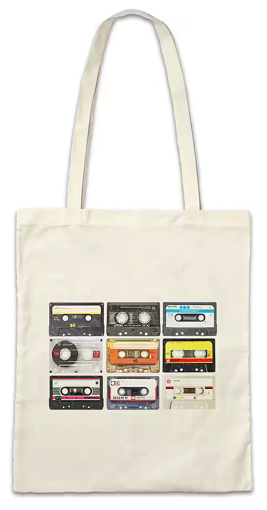 URBAN BACKWOODS Beuteltasche Retro Kassetten Stofftasche 80s 90s