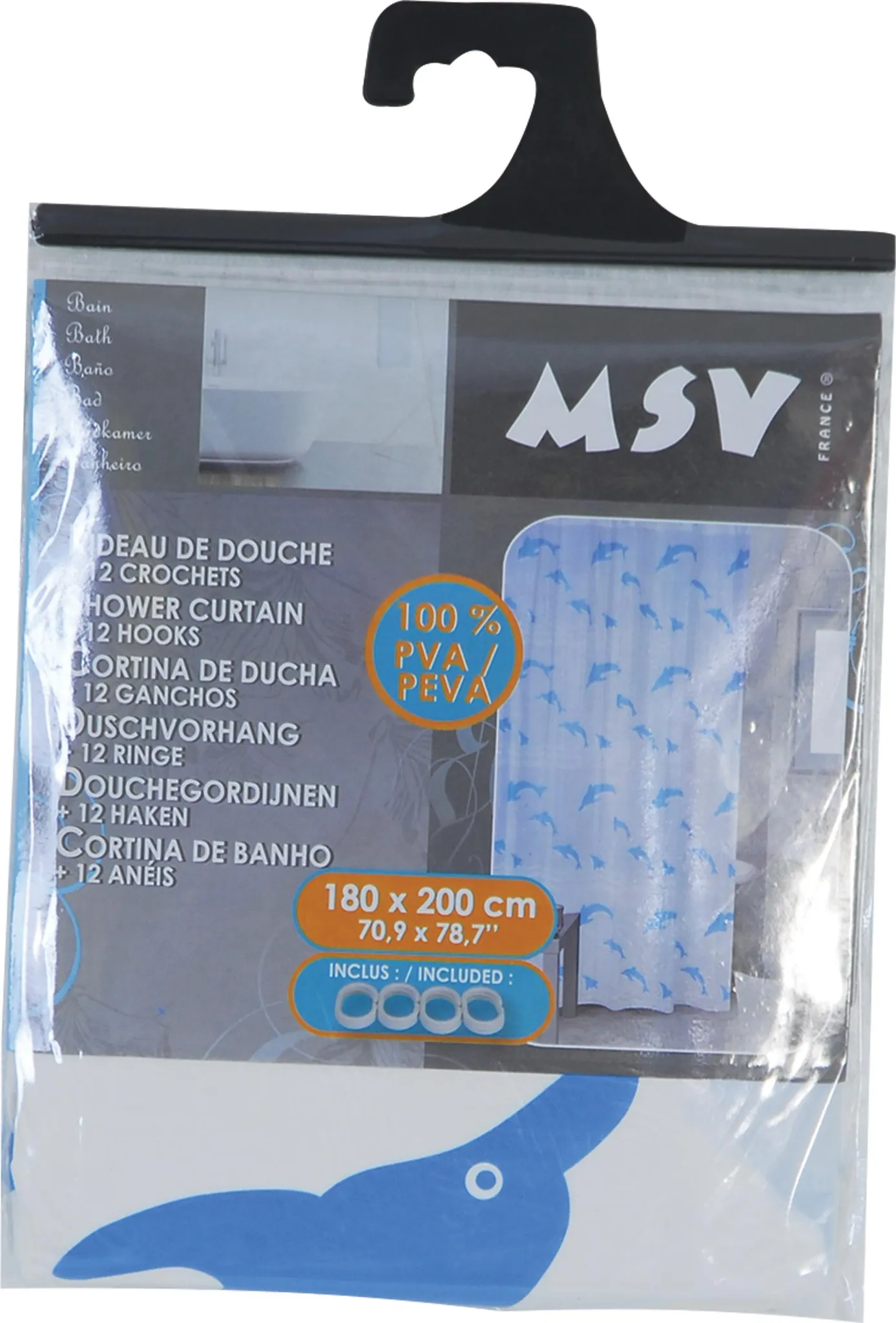 Duschvorhang „Delfin“ – 180 × 200 cm, PEVA
