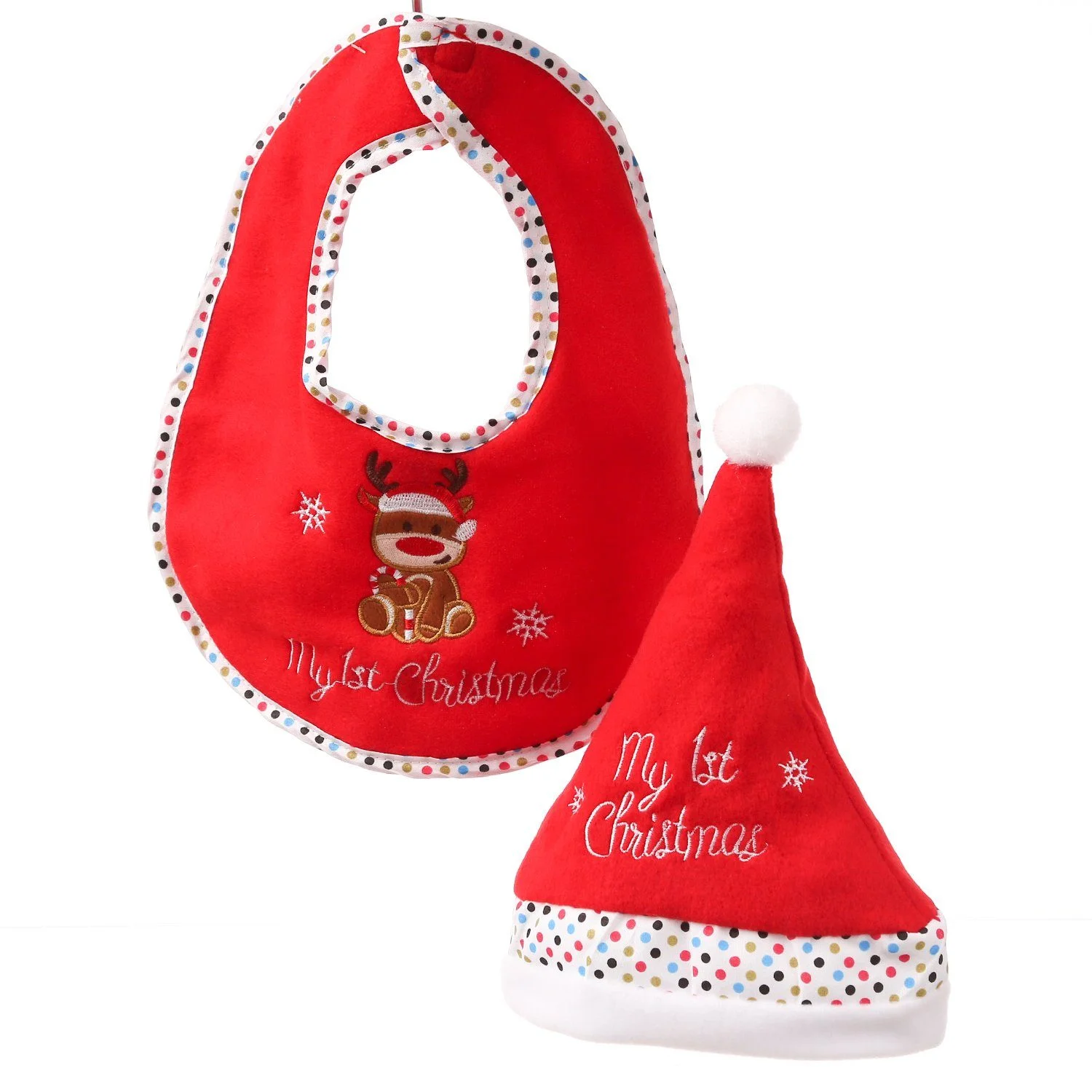 Baby-Geschenkset „My 1st Christmas“ – Mütze & Lätzchen mit Rentiermotiv