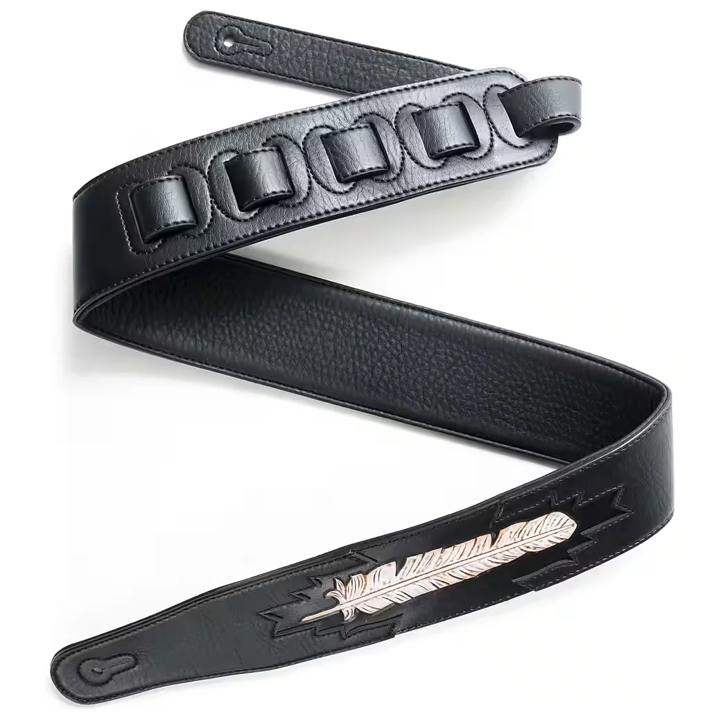FAME Gitarrengurt aus Garment Leder mit Custom Feather Grafik