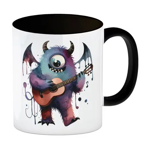 SPEECHEESE Tasse Kaffeebecher niedliches Monster mit Gitarre schwarz