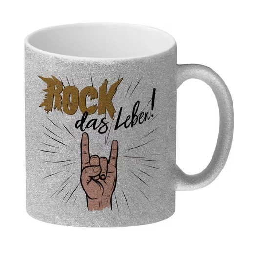 SPEECHEESE Glitzer Kaffeetasse Rock das Leben mit Spruch