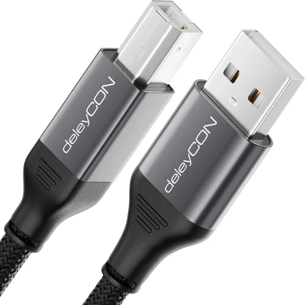 deleyCON USB A auf B Druckerkabel 1,5 m, geflochten, Metall